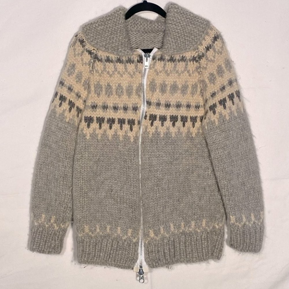 Vintage Genuine Cowichan Hand Knit Full Zip Fair Isle  Wool Sweater M Boho